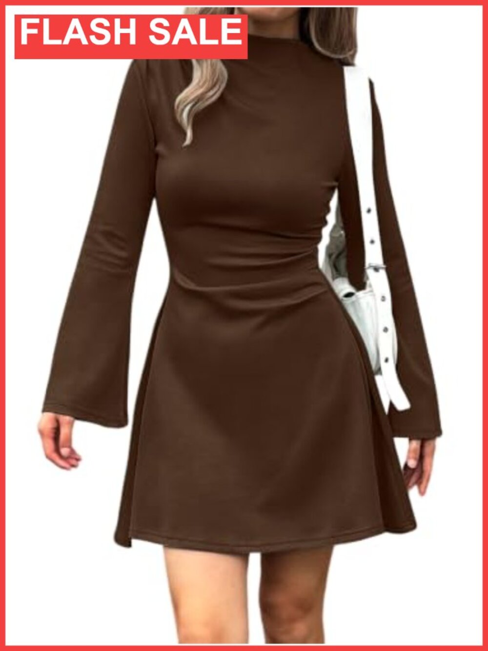 Women's Long Sleeve Mock Neck Mini Dress Fit and Flare A Line